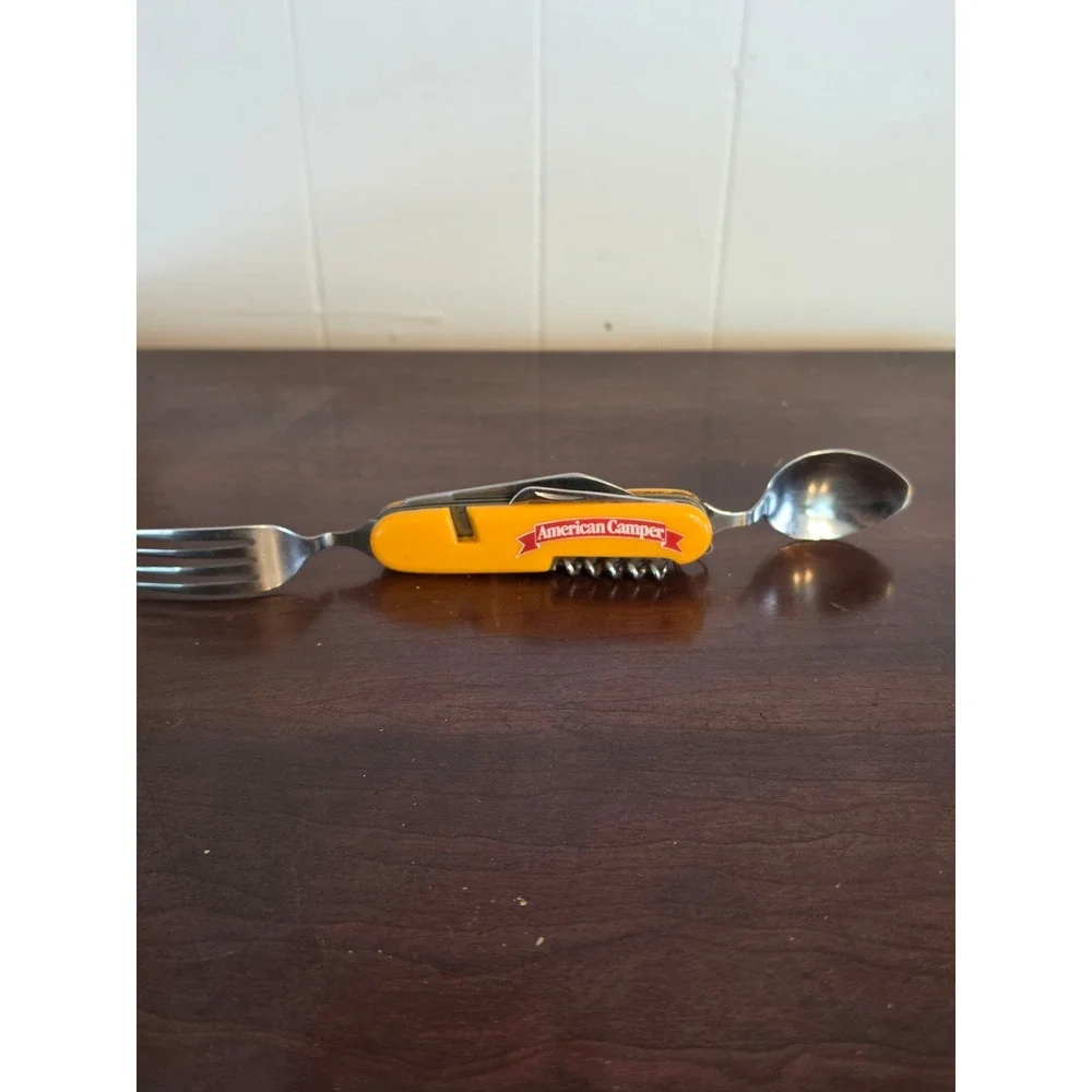 American Camper Multi Tool Hobo Knife Set Yellow Fork Spoon Bottle Opener